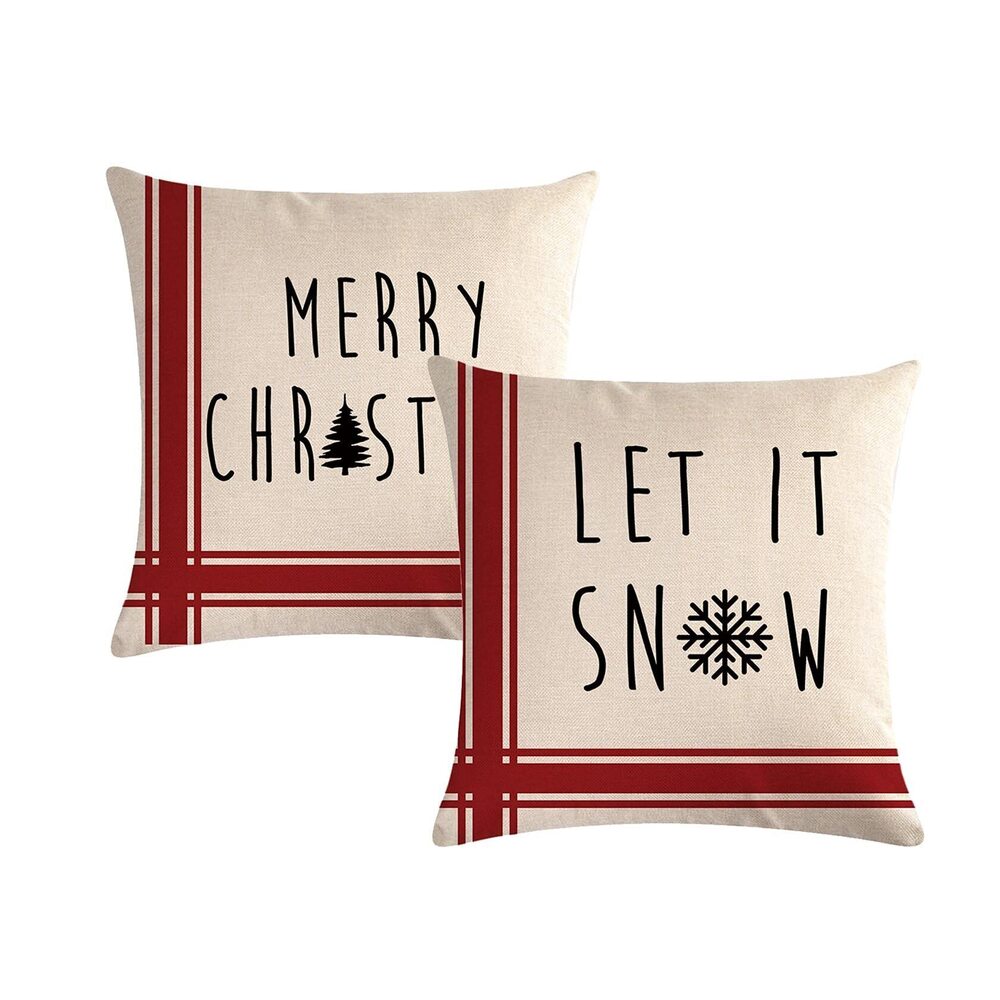 7125 Set of 2 Red Christmas Pillow Covers Let It Snow Cushion Cover - Picture 1 of 7